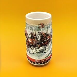 Vintage 1988 Budweiser Stein Holiday Beer Mug Clydesdales Mug Decorative